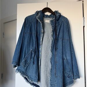 RARE Pistola Denim Hooded Cape Jacket with Frayed Trim